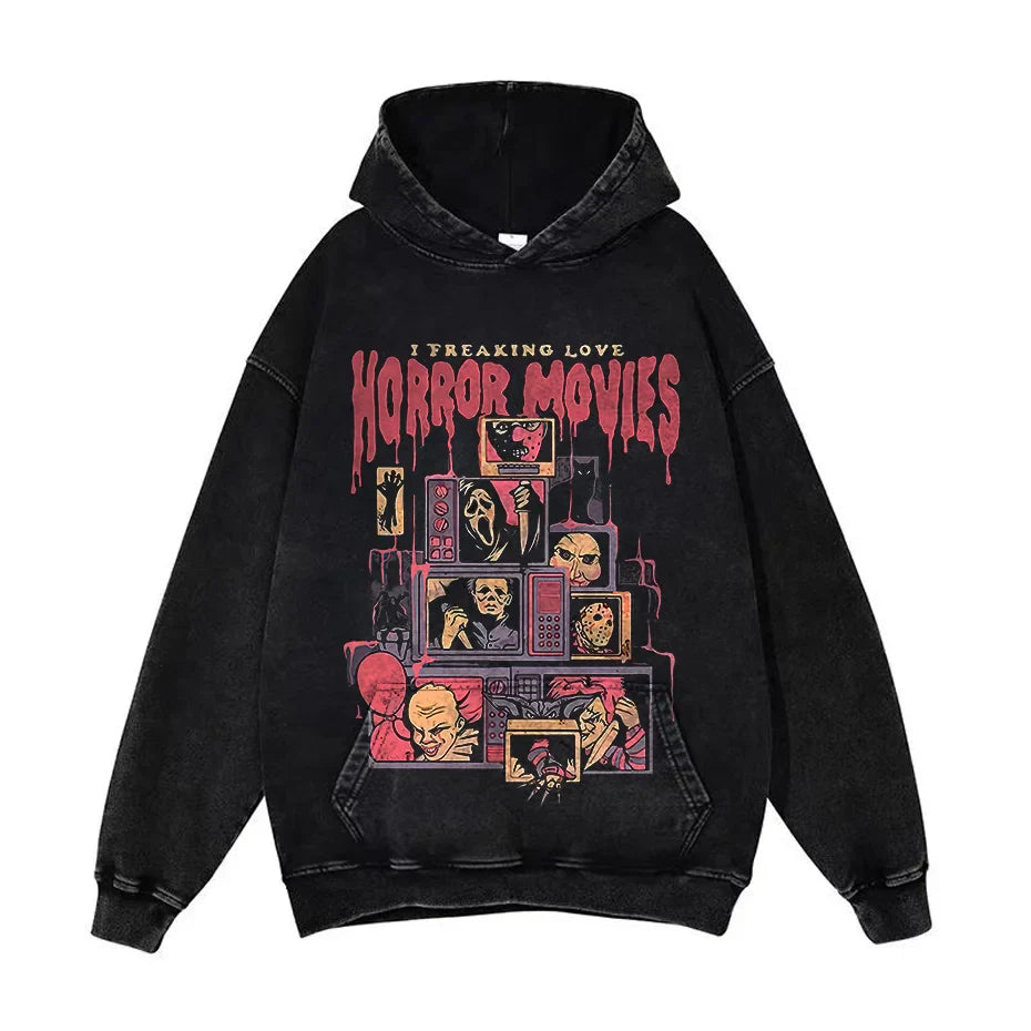 Anime Pain Graphic Hoodie Men's Retro Washed Harajuku Streetwear