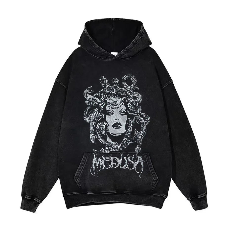 Anime Pain Graphic Hoodie Men's Retro Washed Harajuku Streetwear