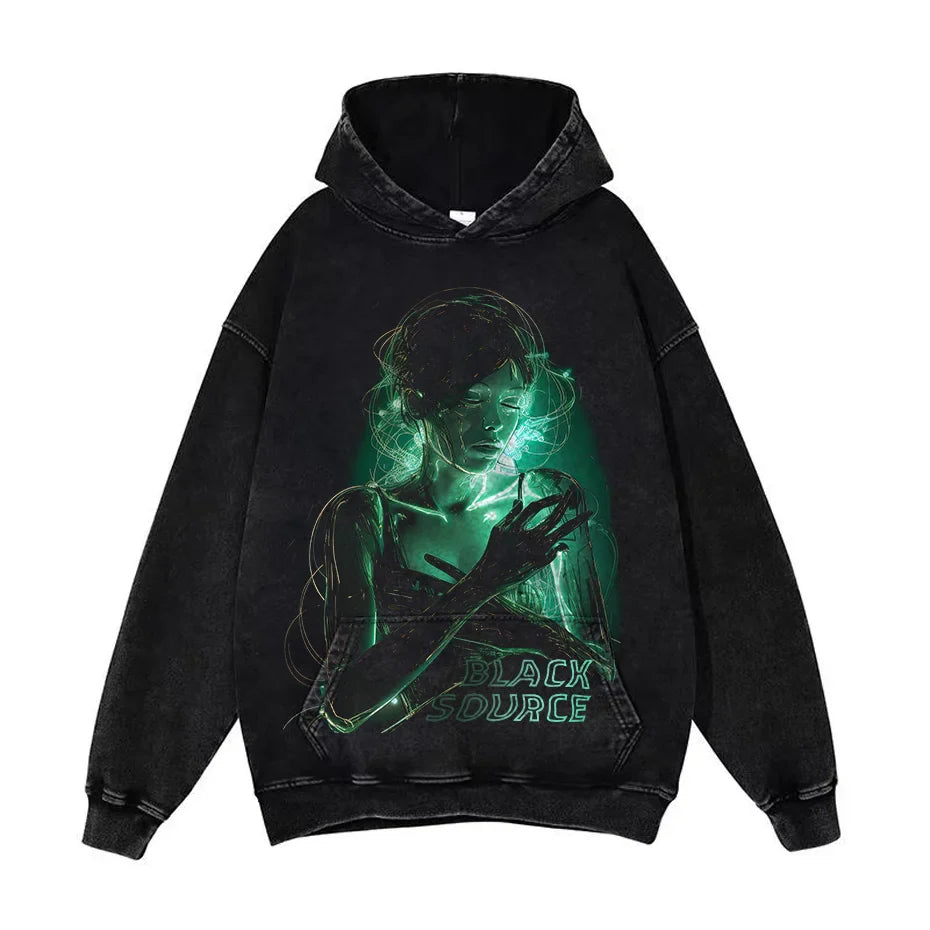 Anime Pain Graphic Hoodie Men's Retro Washed Harajuku Streetwear