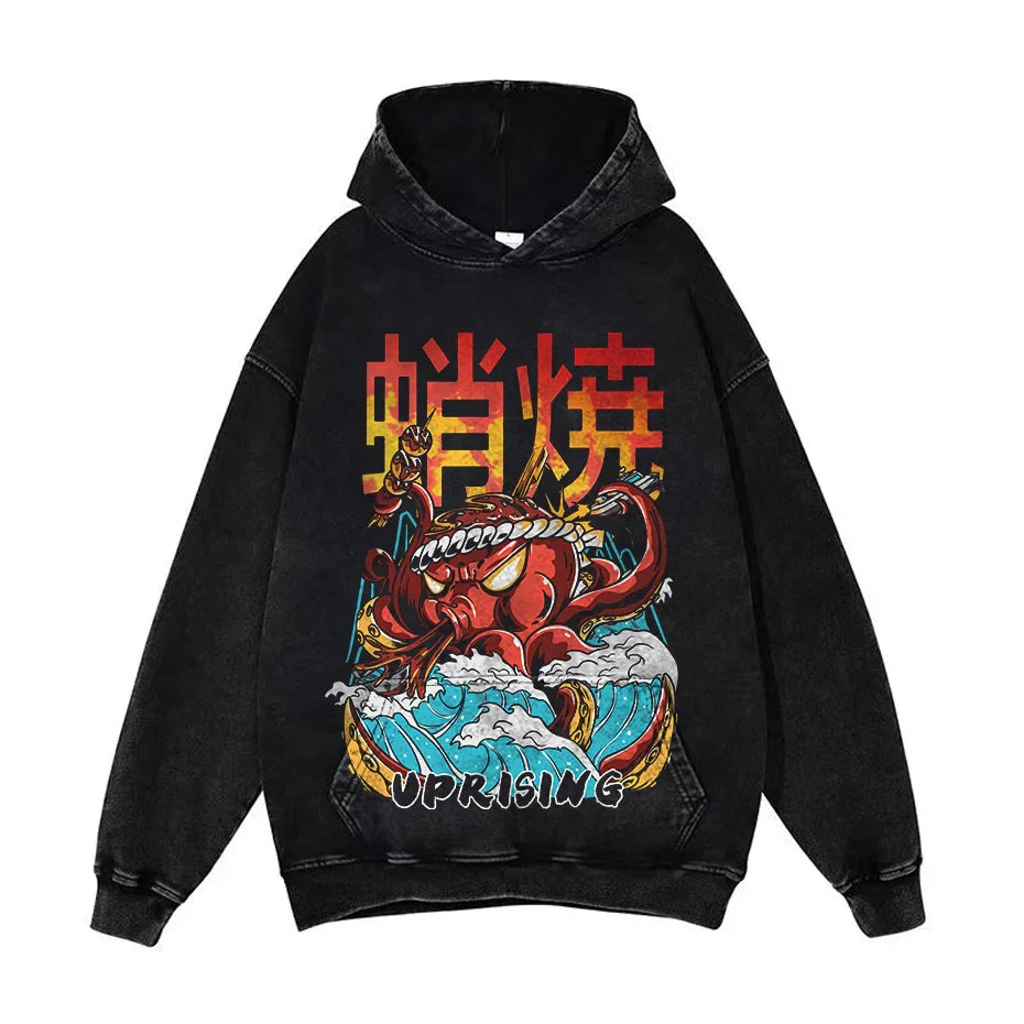 Anime Pain Graphic Hoodie Men's Retro Washed Harajuku Streetwear
