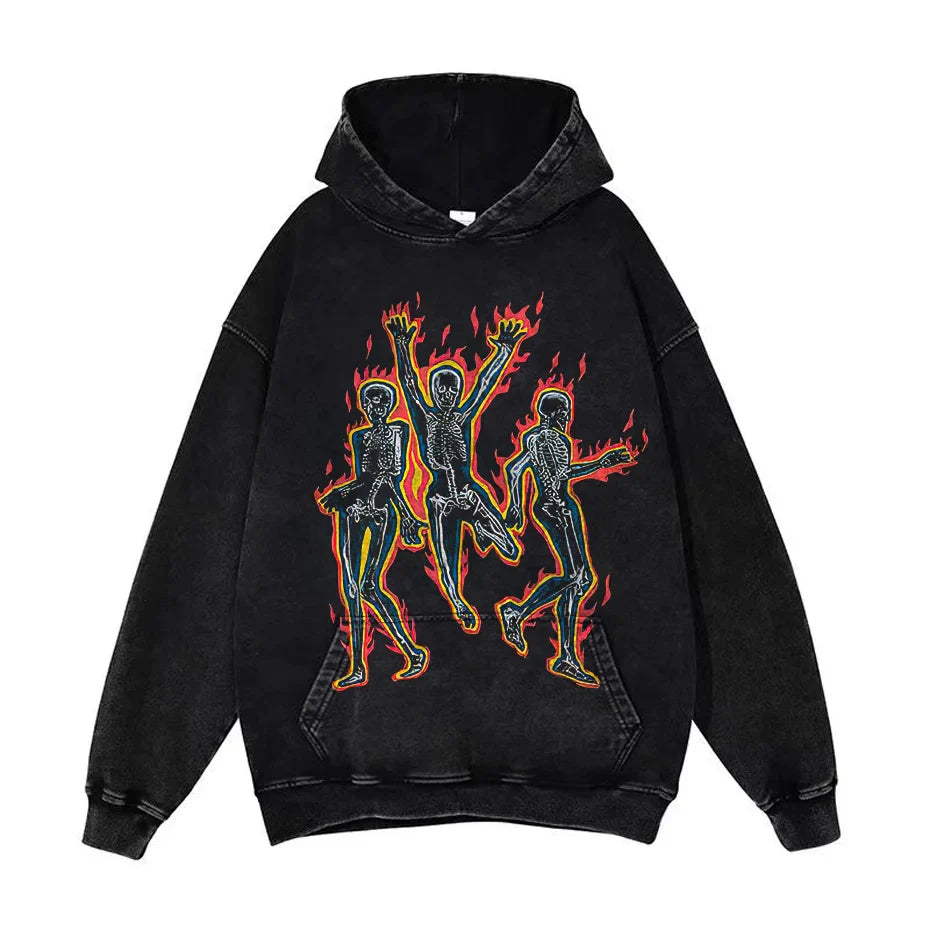 Anime Pain Graphic Hoodie Men's Retro Washed Harajuku Streetwear
