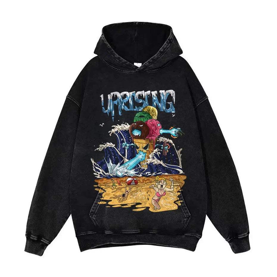 Anime Pain Graphic Hoodie Men's Retro Washed Harajuku Streetwear