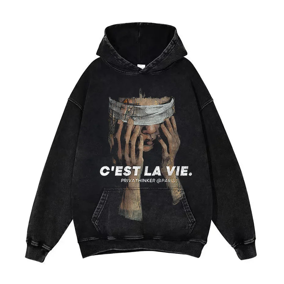 Anime Pain Graphic Hoodie Men's Retro Washed Harajuku Streetwear