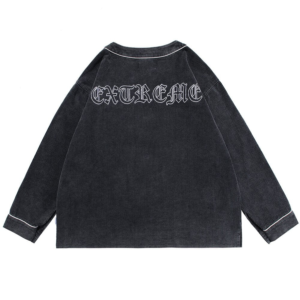 Corduroy V-Neck Punk Letter Embroidery Japanese Coat Jacket Men Casual Harajuku Vintage All-match Lovers Streetwear Men