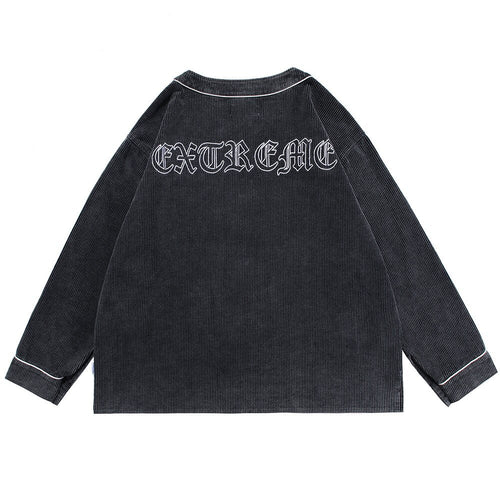 Corduroy V-Neck Punk Letter Embroidery Japanese Coat Jacket Men Casual Harajuku Vintage All-match Lovers Streetwear Men