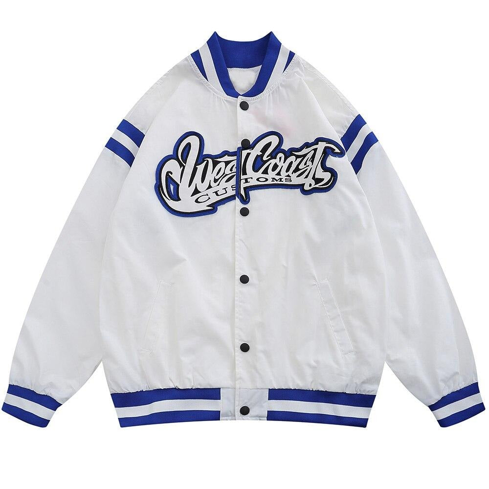 Embroidered Bomber Jacket - Black|White