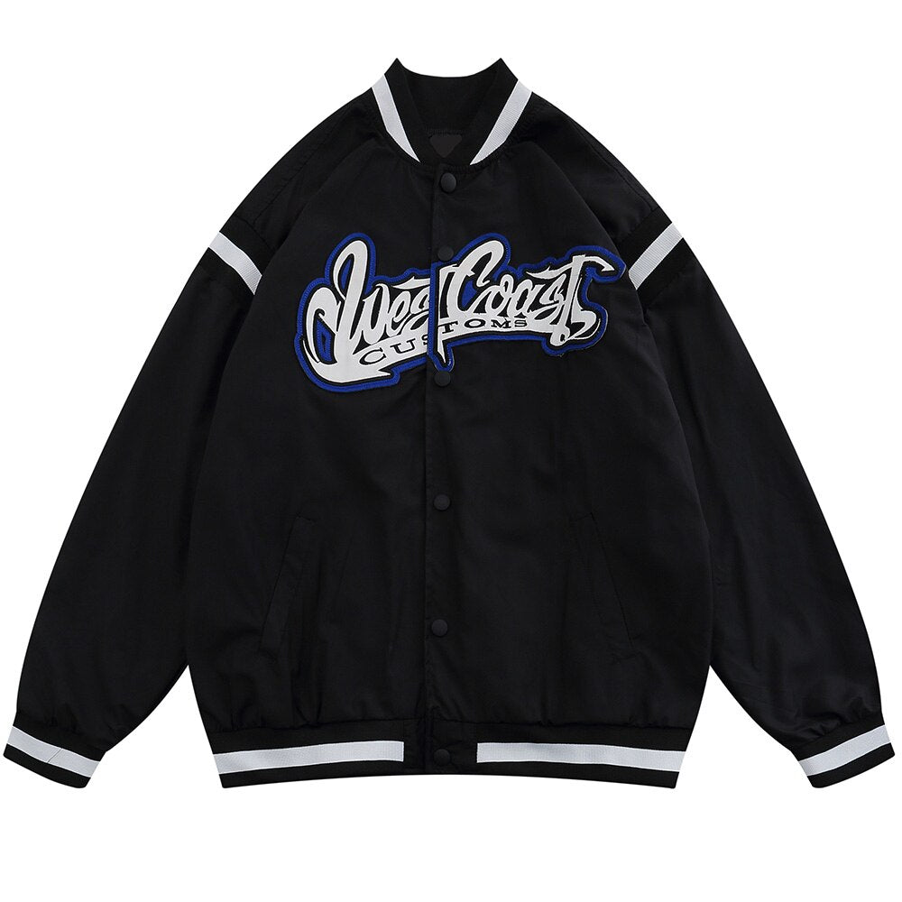 Embroidered Bomber Jacket - Black|White