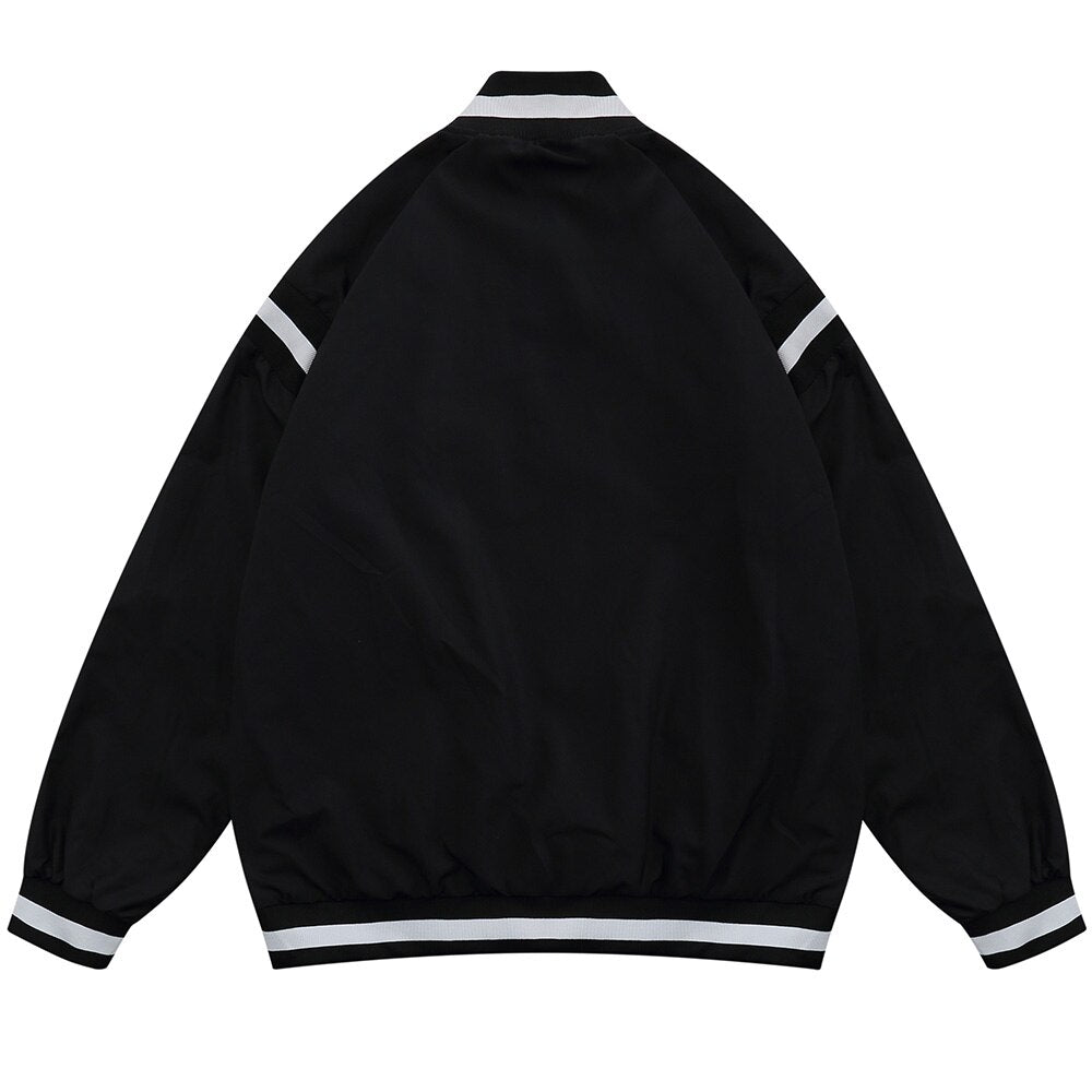 Embroidered Bomber Jacket - Black|White