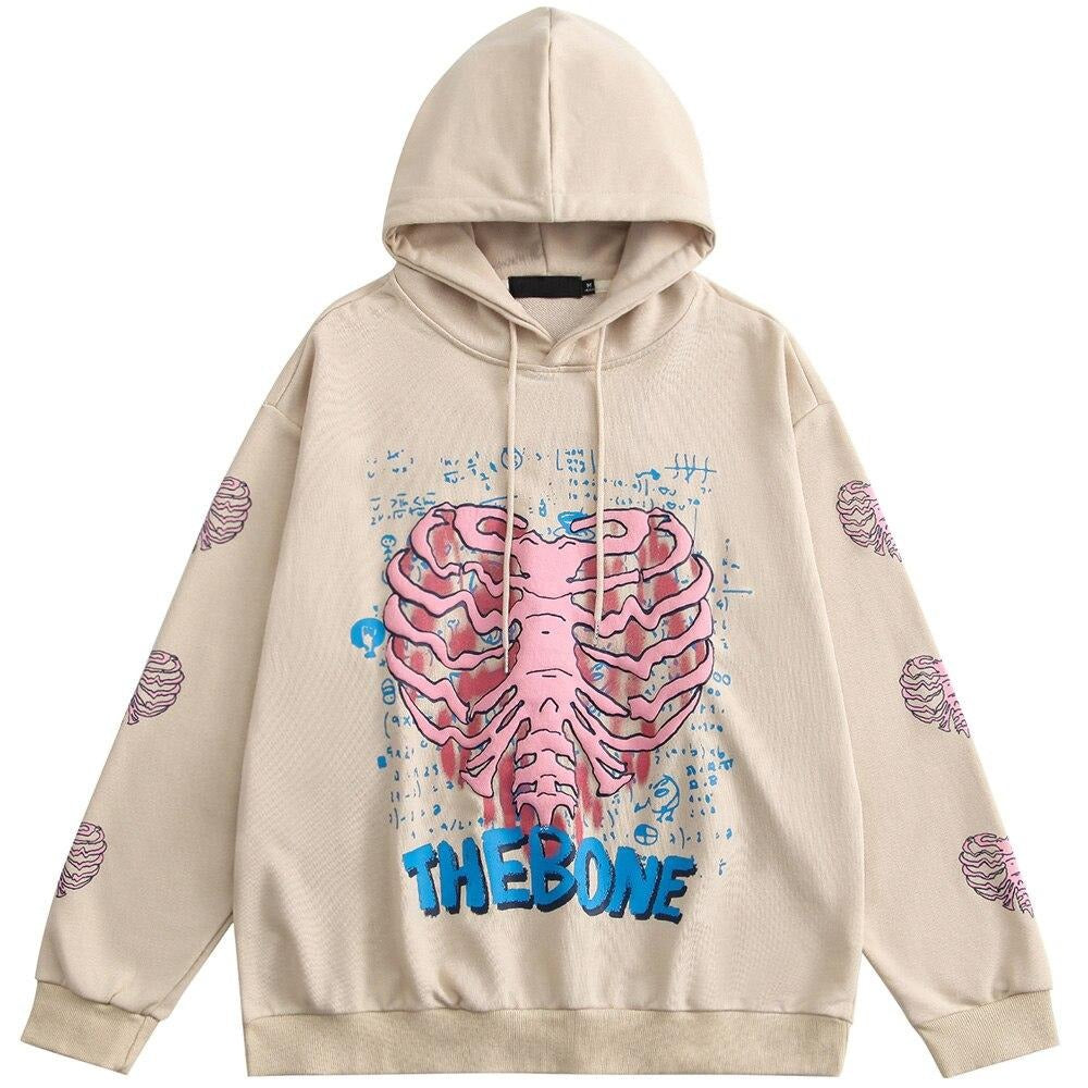 Hoodie Men Body Skeleton Letter Graffiti Hooded Pullover Autumn Baggy Hipster Hip Hop Style Sweatshirts Male Streetwear