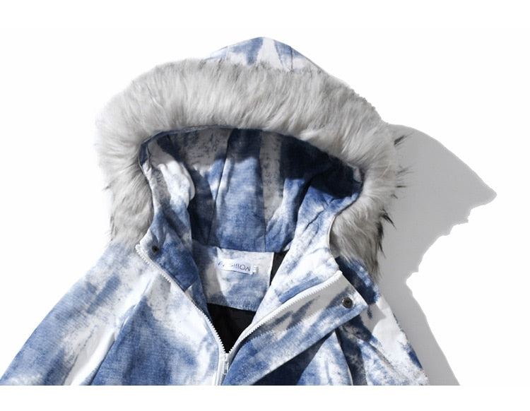 Parkas Winter Jacket Men Distressed Tie Dye Inkjet Printed Padded Coats Jackets Casual Warm Harajuku Fashion Streetwear